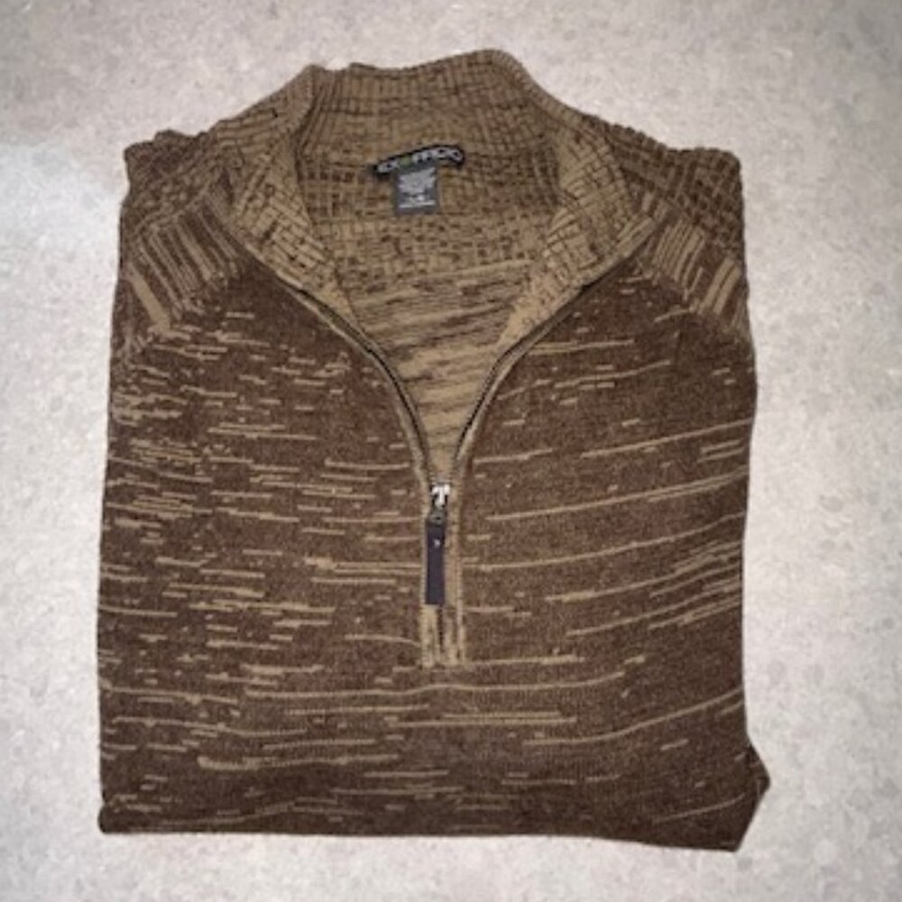 Exofficio 1/2 Zip Mens Wool Blend Sweater Pull-over Brown Mock Large